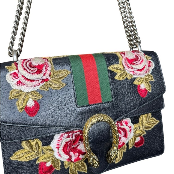 Gucci Floral Embroidered Black Leather Limited - Picture 3 of 5